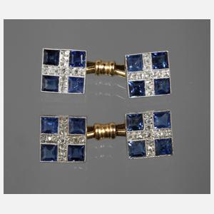 Paar Manschettenknöpfe mit Saphiren und Diamanten
