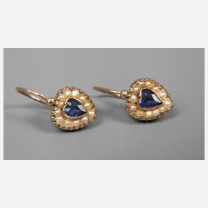 Paar Ohrringe mit Saphiren und Perlen