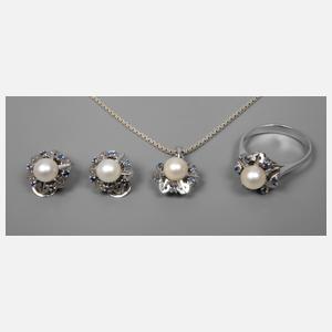 Schmuckset mit Perlen und Saphiren