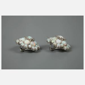 Paar Ohrclips mit Edelopalen und Diamanten