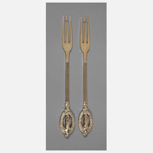 Silber Paar vergoldete Vorlegegabeln Jugendstil