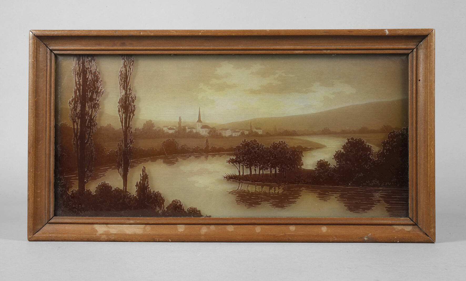 Ätzglasbild mit Flusslandschaft
