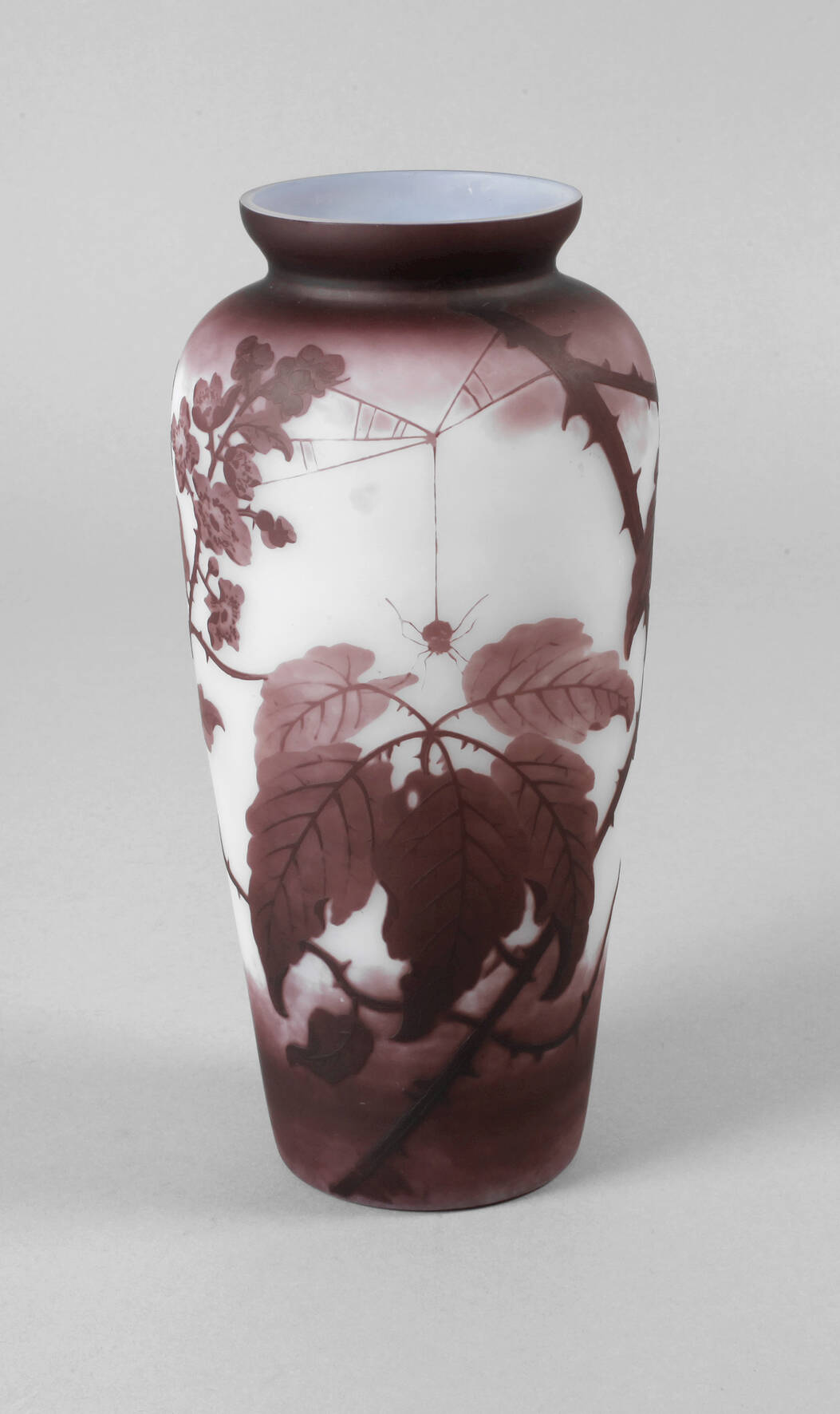 Val Saint Lambert Ätzglasvase mit Spinne