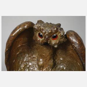 Figürliche Salonlampe als Eule mit Frauengesicht