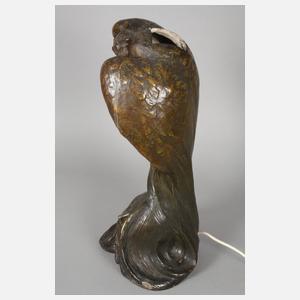 Figürliche Salonlampe als Eule mit Frauengesicht