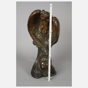 Figürliche Salonlampe als Eule mit Frauengesicht