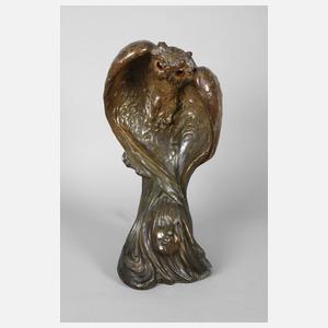 Figürliche Salonlampe als Eule mit Frauengesicht