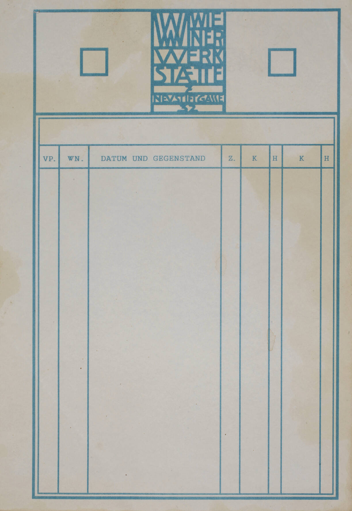 Blankorechnungsformular der Wiener Werkstätte