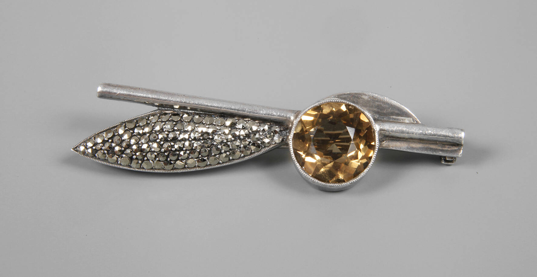 Theodor Fahrner Brosche mit Markasiten und Citrin