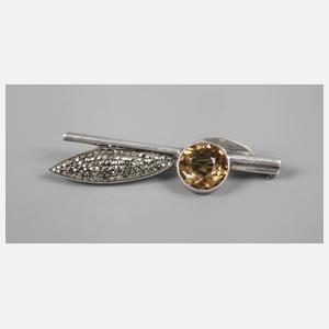 Theodor Fahrner Brosche mit Markasiten und Citrin