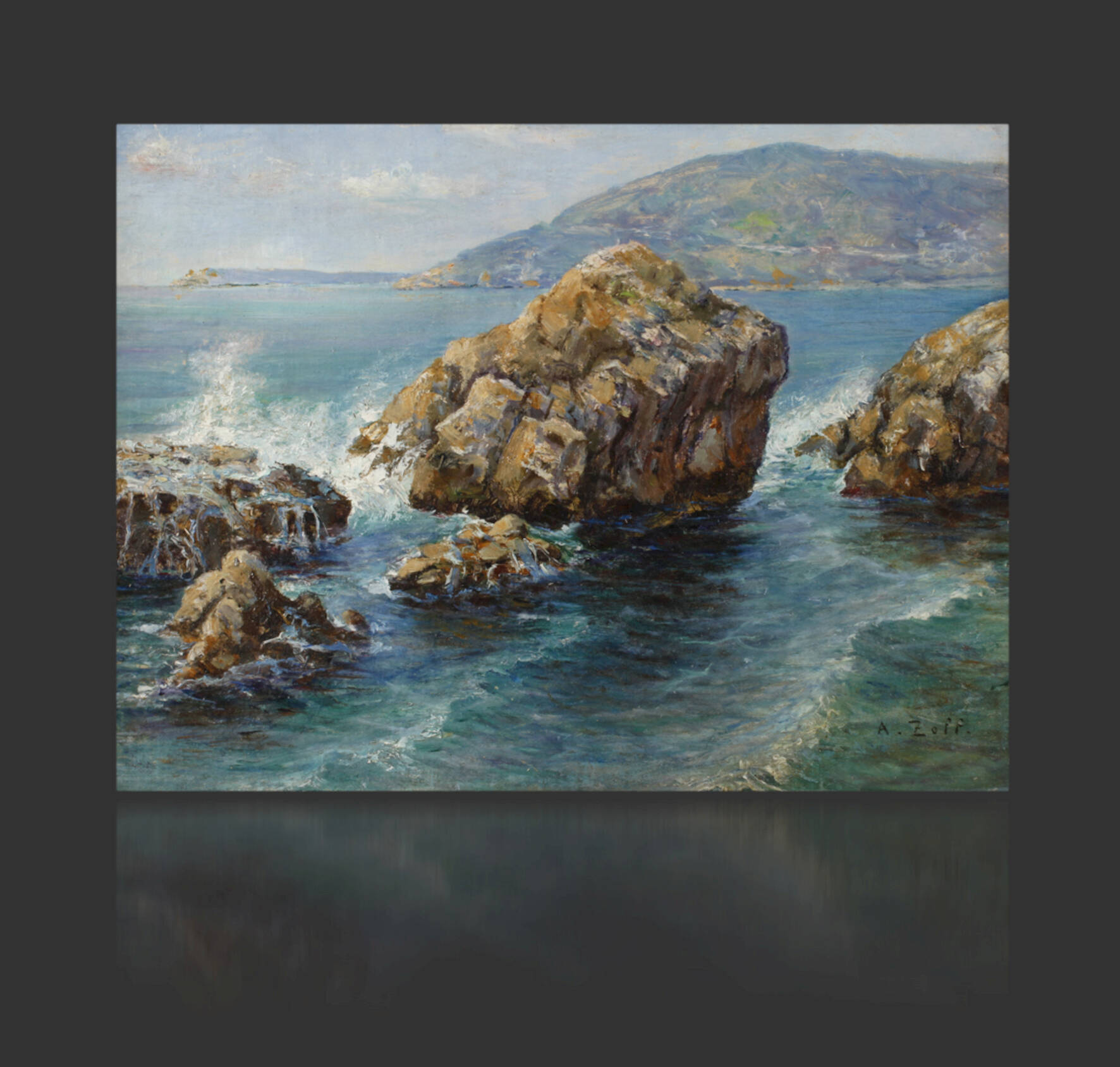 Prof. Alfred Zoff, Felsige Küste in der Brandung