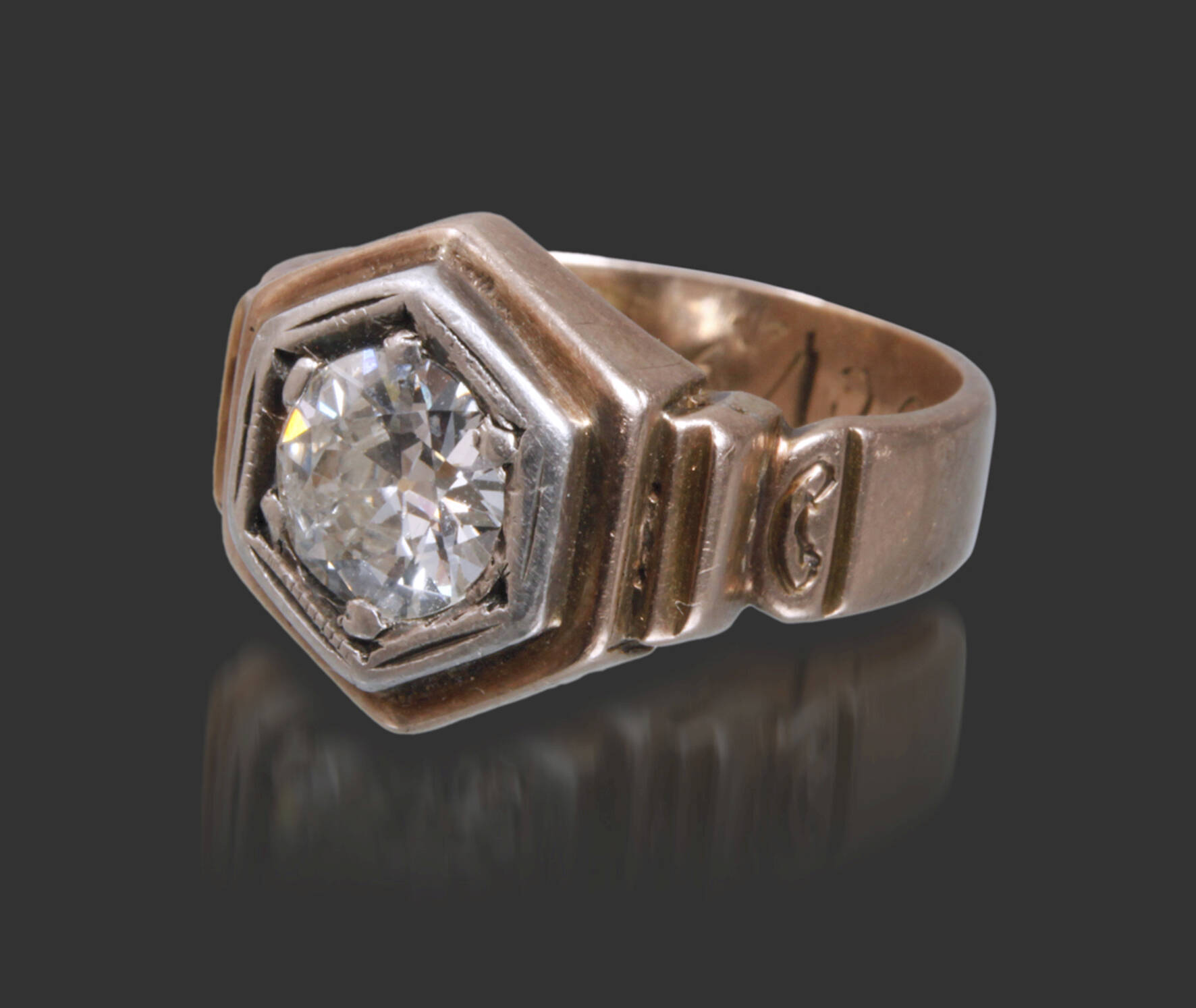 Herrenring mit Altschliffdiamant von ca. 1,1 ct