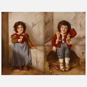 KPM Berlin Paar Bildplatten Kinderportraits