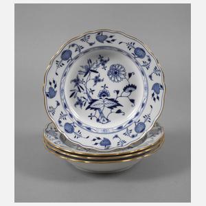 Meissen vier Suppenteller "Zwiebelmuster"