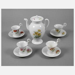 Meissen Kaffeekanne und vier Tassen "Blume 1"