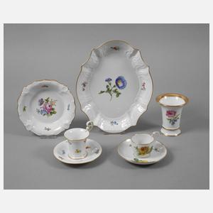 Meissen Konvolut Kleinteile mit Blumenmalerei