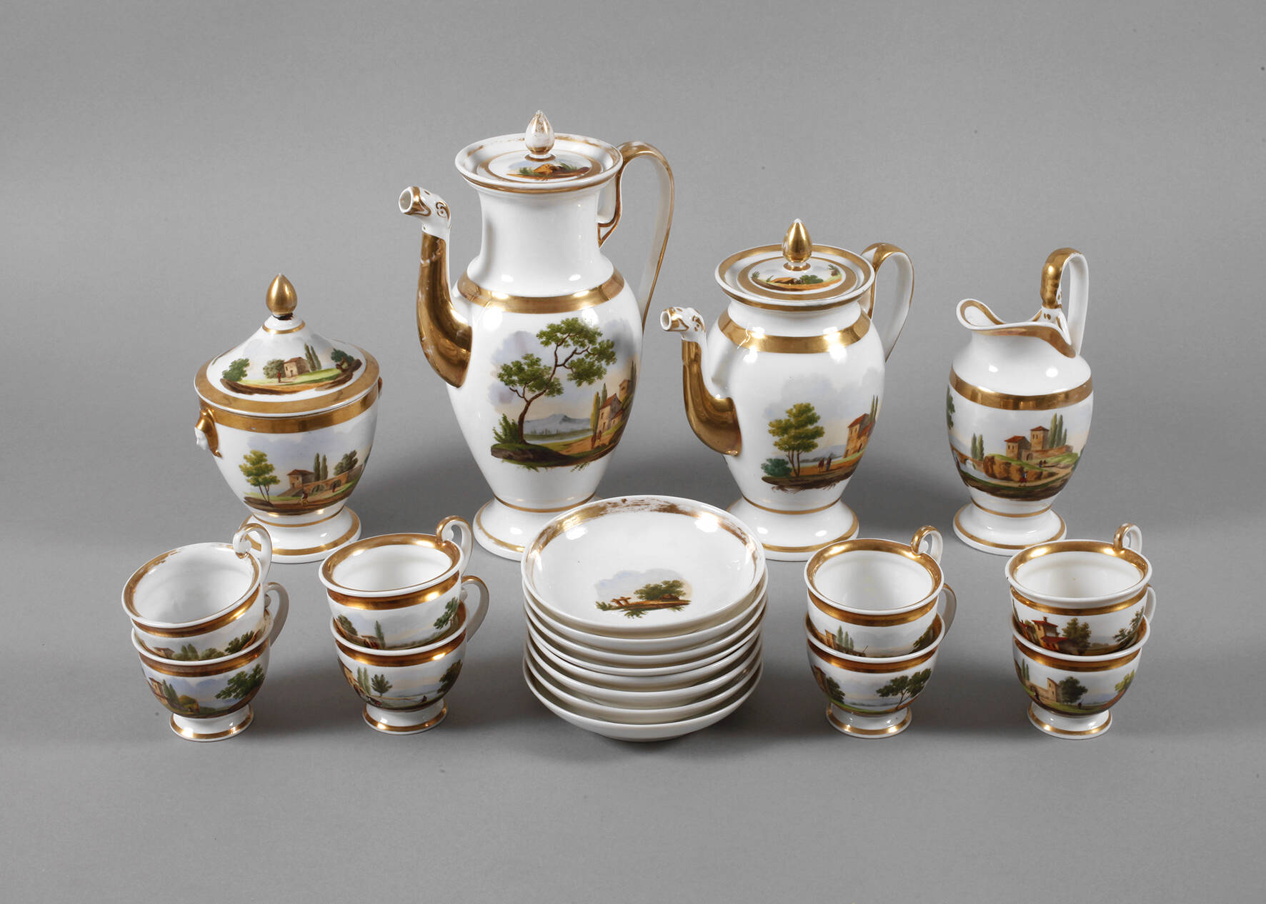 Kaffeeservice mit Landschaftsmalerei