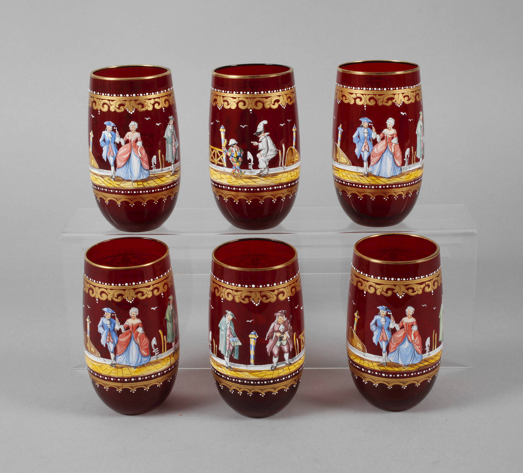 Sechs Trinkgläser Rubinglas