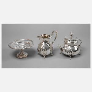Zucker-/Sahneset Silber sowie Fußschale