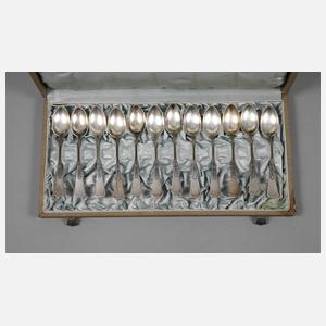 Zwölf Kaffeelöffel Silber im Etui