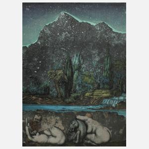 Prof. Ernst Fuchs, Nächtliche Landschaft