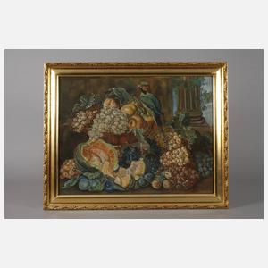 A. Hartung, Früchtestillleben mit Papagei