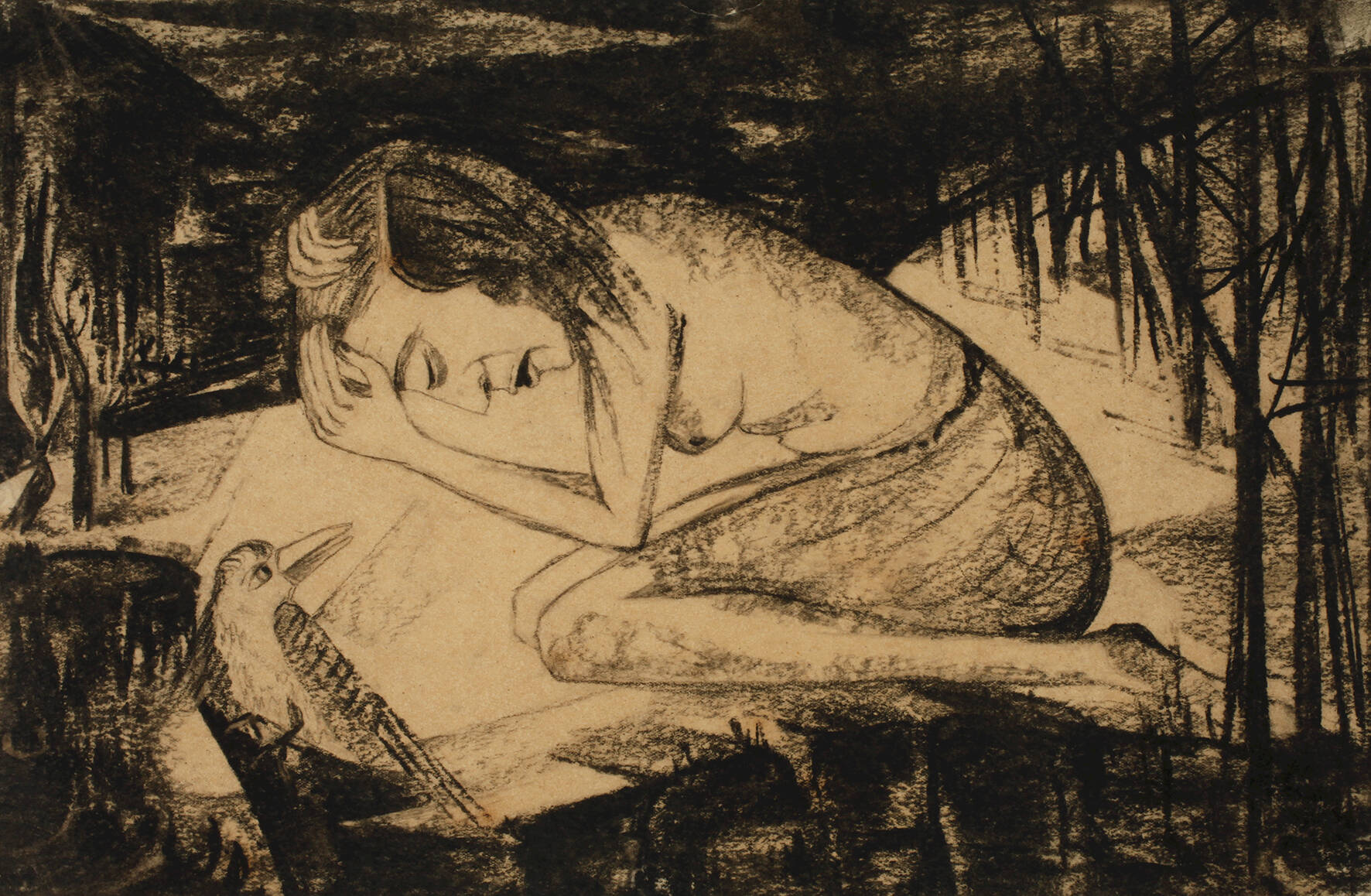 E. Pernice, attr., Frau mit Vogel