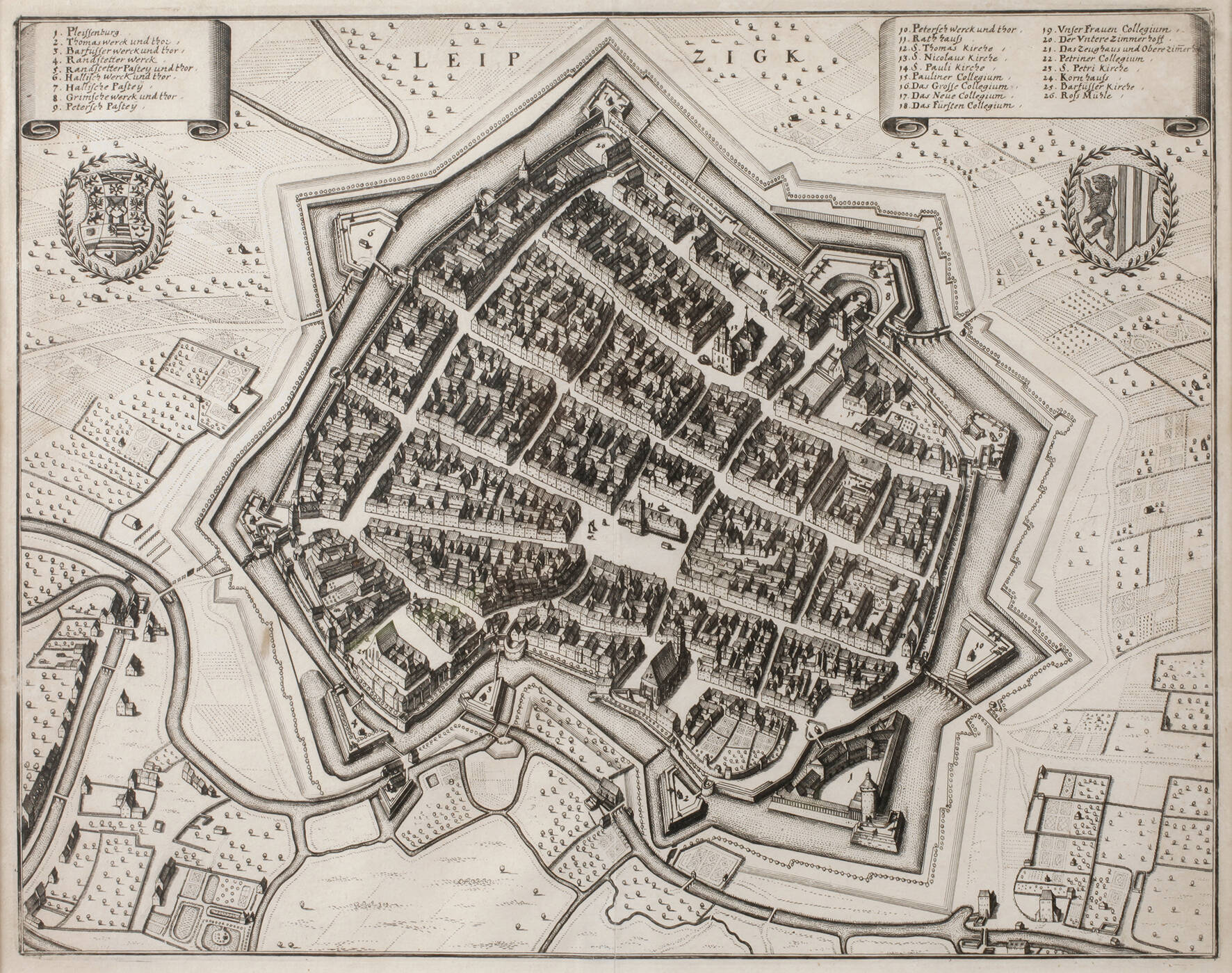 Matthäus Merian d. Ä., Leipzig aus der Vogelschau