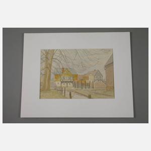 Fritz Tröger, "Fachwerkhäuser im Vorfrühling"