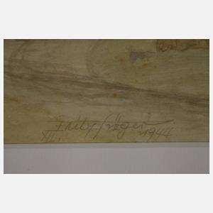 Fritz Tröger, "Fachwerkhäuser im Vorfrühling"