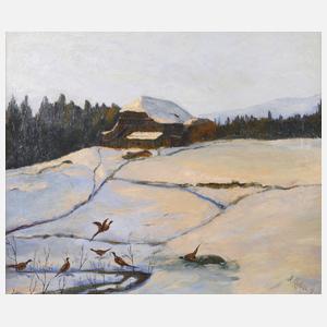 Adolf Chelius, Fasane in verschneiter Landschaft