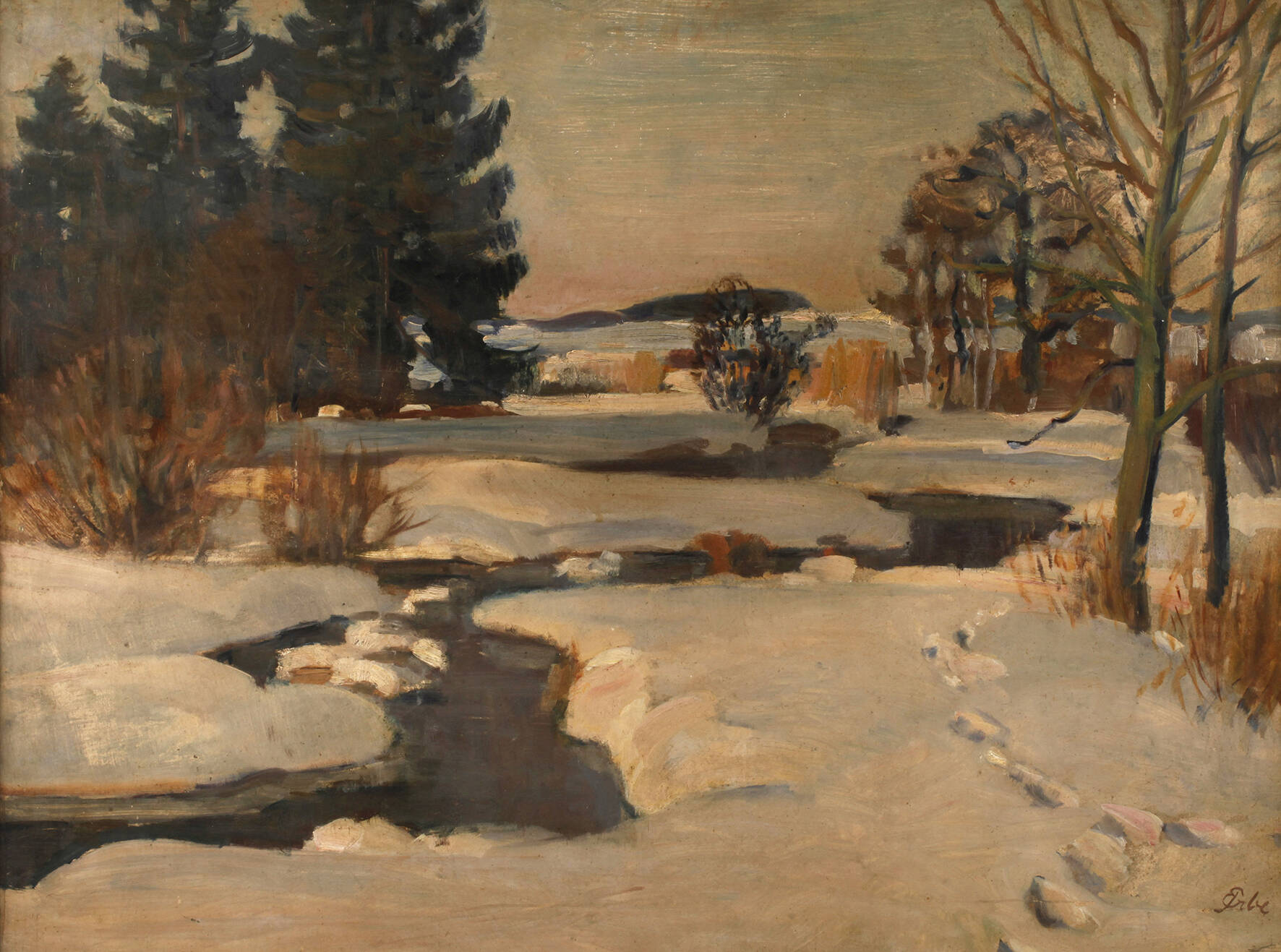 Paul Erbe, Bachlauf in Winterlandschaft