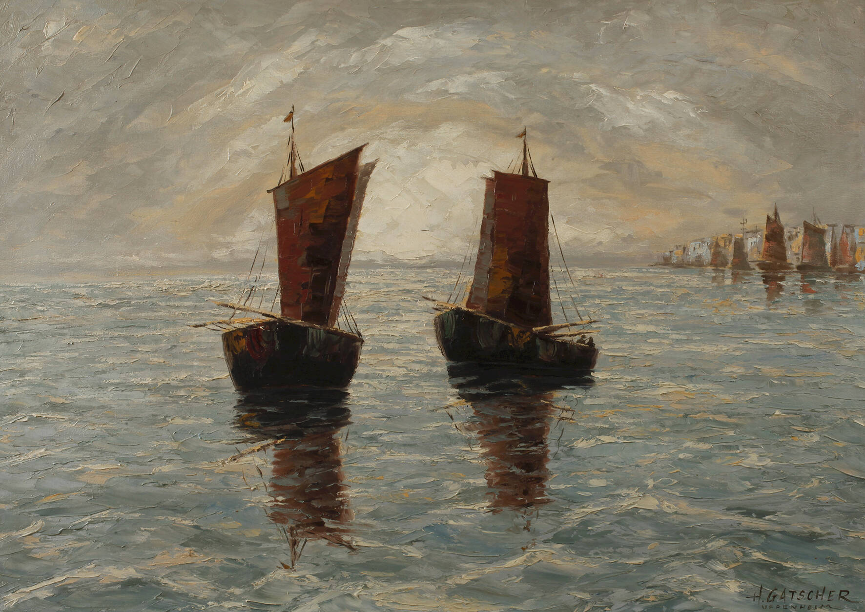 Hugo Gatscher, "Fischerkähne in der Elbmündung"