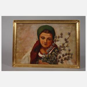 Bäuerin mit Blütenzweigen