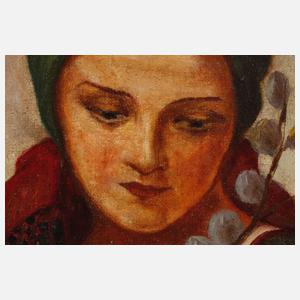 Bäuerin mit Blütenzweigen