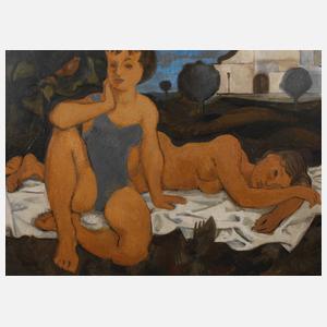 Frauenakte in Sommerlandschaft