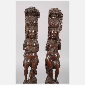 Paar geschnitzte Karyatiden