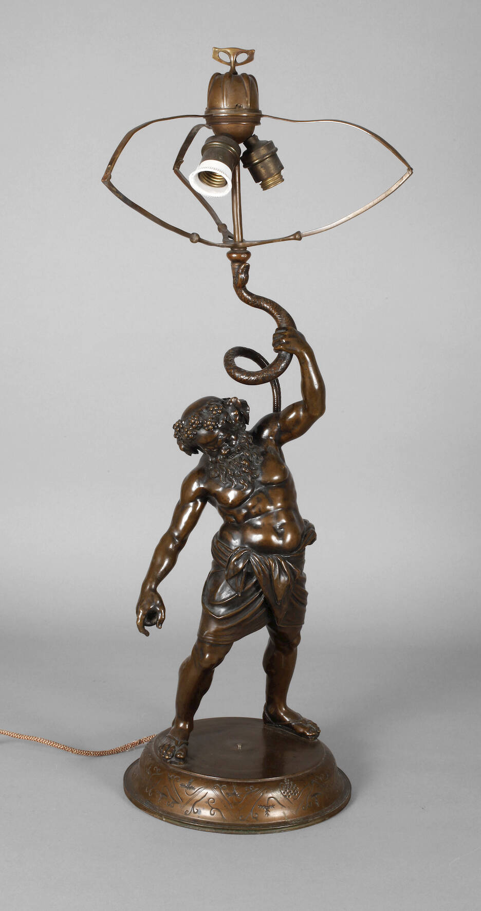 Tischlampe trunkener Bacchus mit Schlange