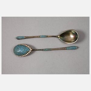 Sechs emaillierte Silberlöffel