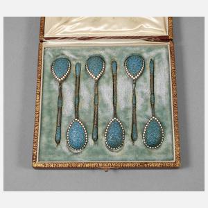 Sechs emaillierte Silberlöffel