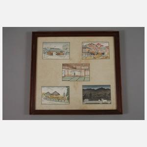 Fünf asiatische Papierarbeiten