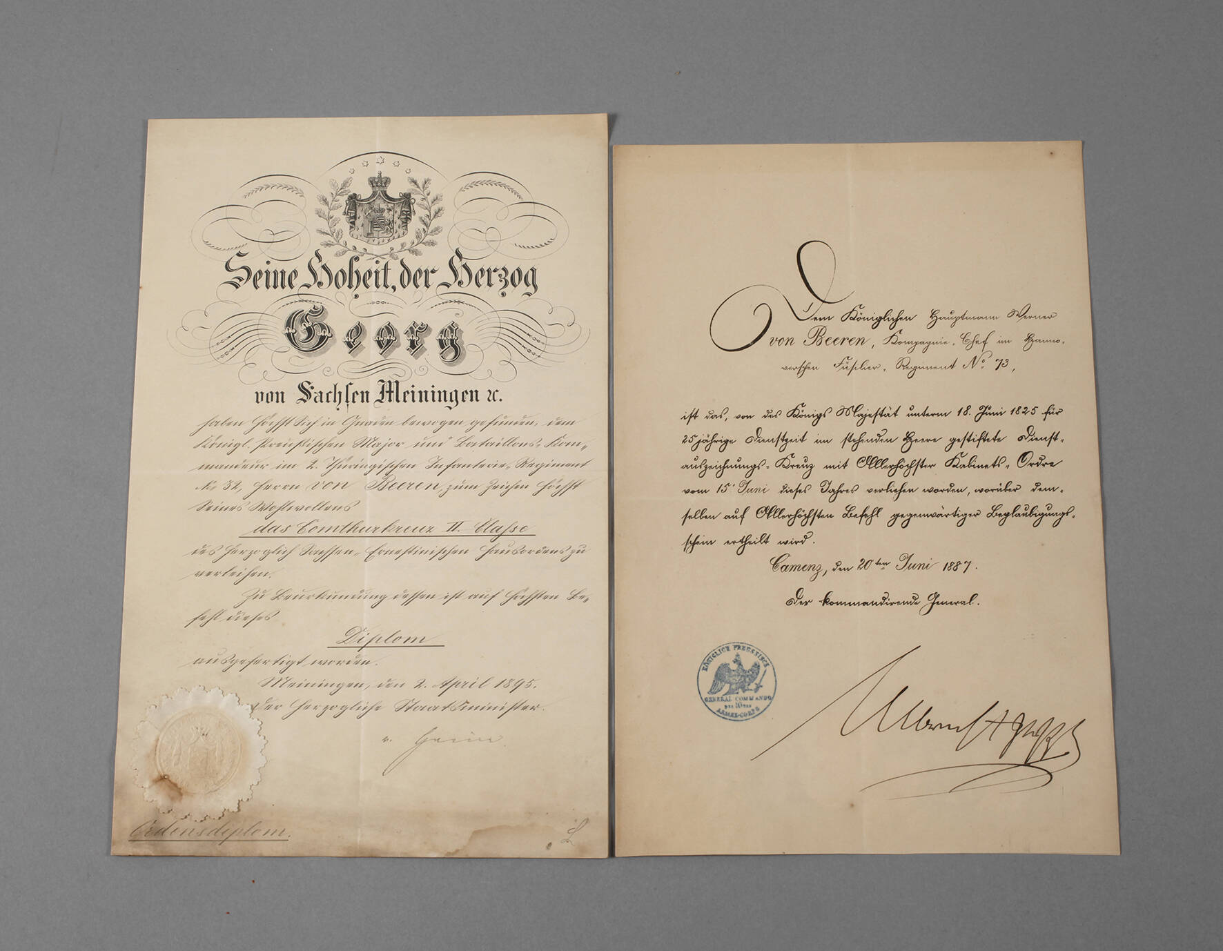 Verleihungsdiplom zum Komturkreuz II. Klasse