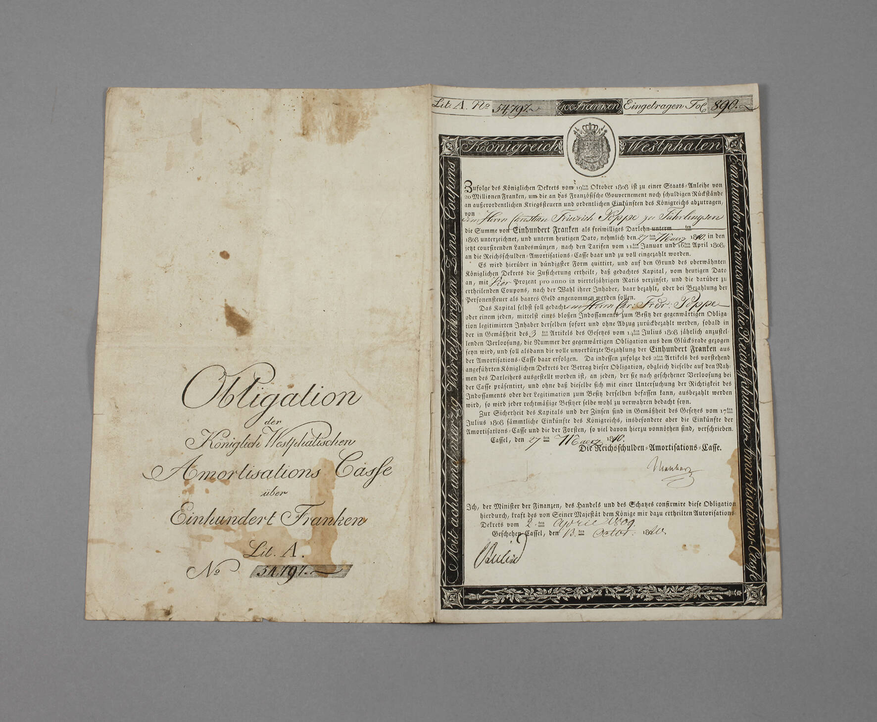 Obligation der Königl. Westf. Amortisationskasse