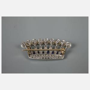 Platinbrosche mit Perlen und Saphiren