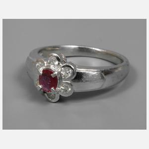Platinring mit Rubin und Brillanten