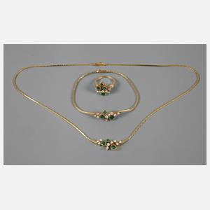 Schmuckset mit Smaragden und Brillanten