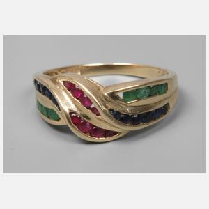 Damenring mit Rubinen, Saphiren und Smaragden