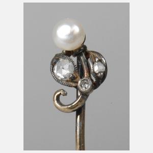 Reversnadel mit Diamanten und Perle