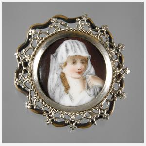 Brosche mit Porzellanmalerei