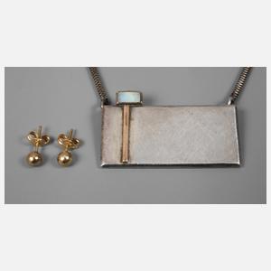 Collier mit Edelopal und Ohrstecker